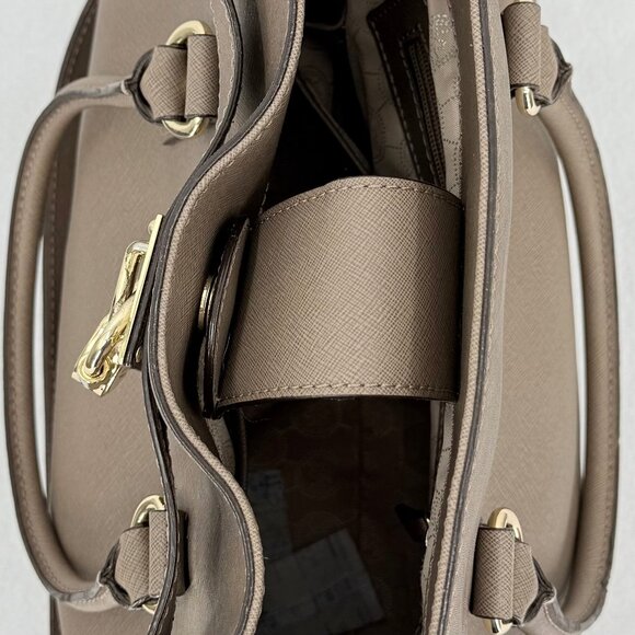 Michael Kors Taupe Saffiano Leather Satchel Hand/Shoulder Bag Large w/Gold Lock - Picture 6 of 15
